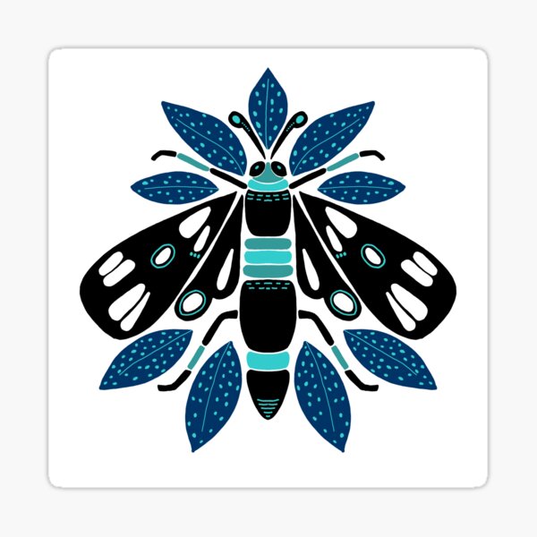 Moth with Croton Leaves - Turquoise Sticker