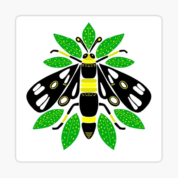 Black Moth with Croton Leaves - Vibrant Sticker
