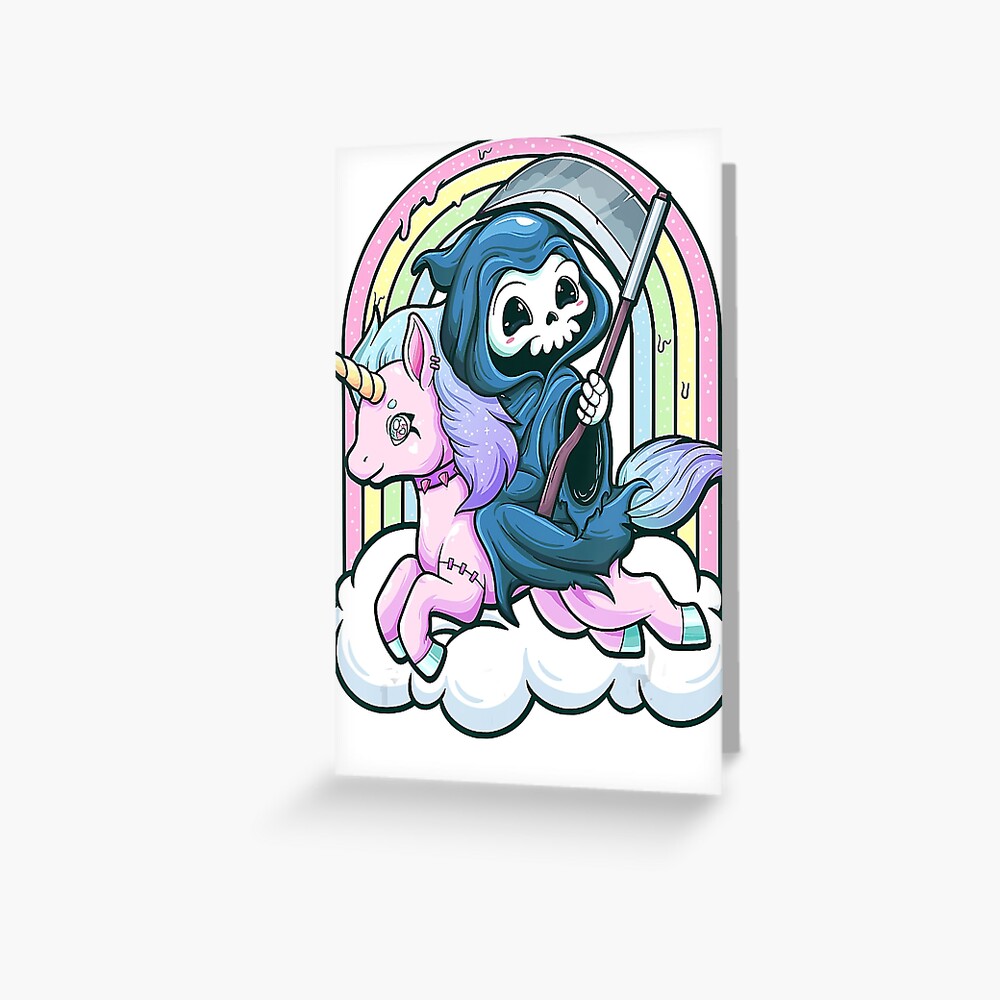 Kawaii Pastel Goth Cute Creepy Unicorn Grim Reaper Greeting Card By Skylarsin Redbubble