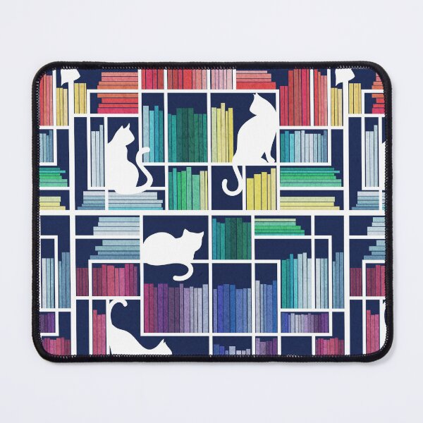 Item preview, Rainbow bookshelf // navy blue background white shelf and library cats designed and sold by SelmaCardoso.