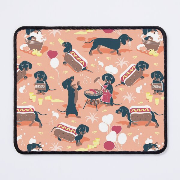Item preview, Hot dogs and lemonade // flesh background navy and brown dachshunds designed and sold by SelmaCardoso.