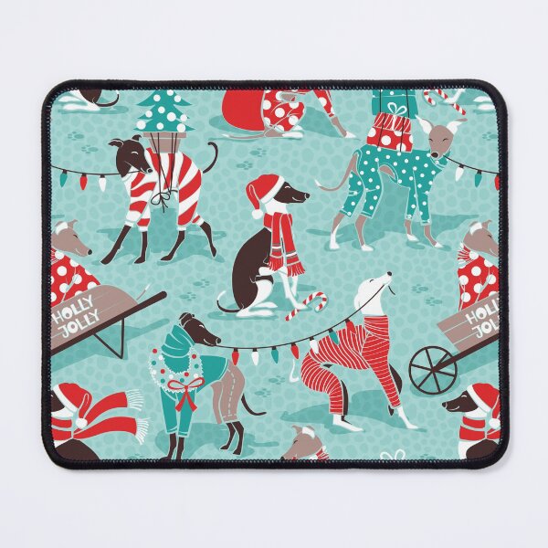 Item preview, Greyhounds Christmas dogwalk // aqua background designed and sold by SelmaCardoso.