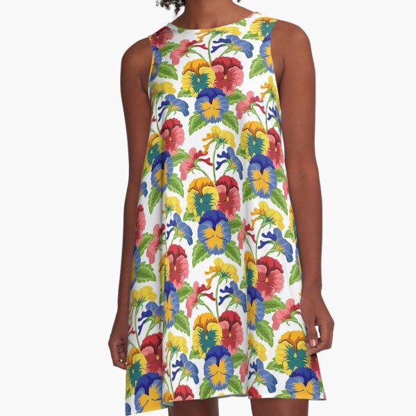 Pansy Flowers Pattern Art A-Line Dress
