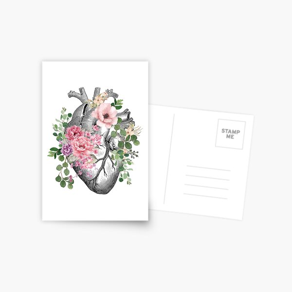 Bloom Floral Heart Human Anatomy pink roses flowers Postcard