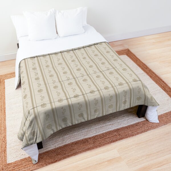 Striped neutral beige vintage victorian retro style wallpaper with flowers and ornaments Comforter