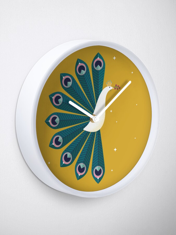 Alternate view of Ornamental Peacock on Gold Clock