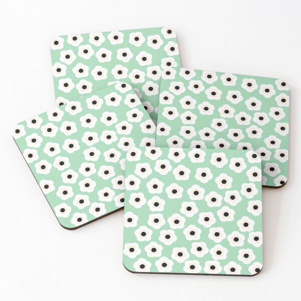 Item preview, Retro 60s flowers pattern - white flowers on green background designed and sold by kapotka.