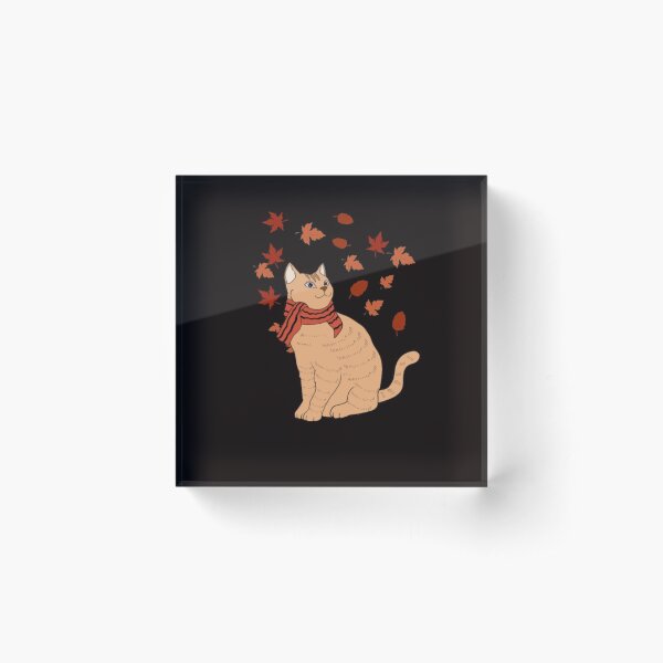 Maple Cat Leaf Fall Hello Autumn Funny Cat Acrylic Block