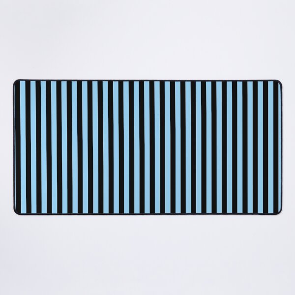Thin Sky Blue and Black Stripes | Thin Vertical Stripes | Desk Mat