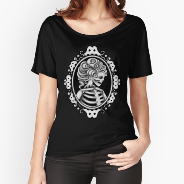 White Skeleton Girl in Frame Cameo Relaxed Fit T-Shirt