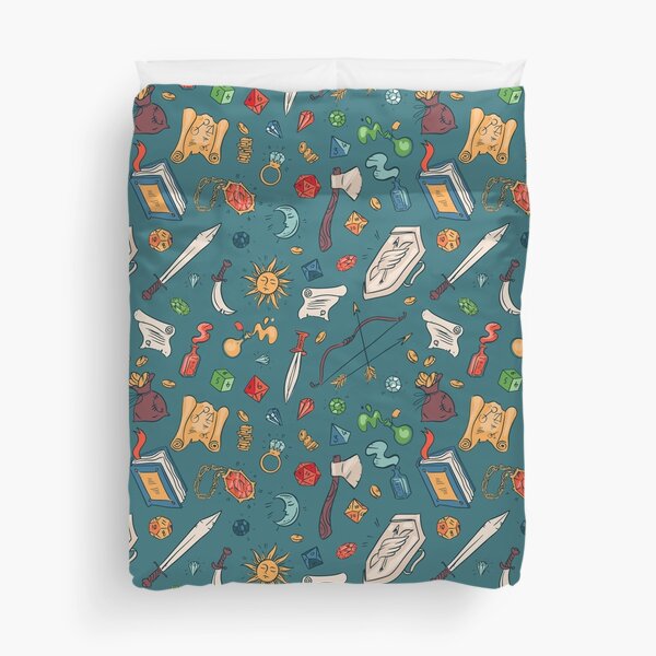Tabletop RPG - DnD Dice And Elements All Over Pattern Duvet Cover