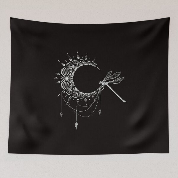 Item preview, Intricate Half Crescent Moon with Dragonfly Tattoo Design designed and sold by Tyler Rosso.