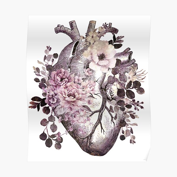 Bloom Floral Heart Human Anatomy pink watercolor style flowers Poster