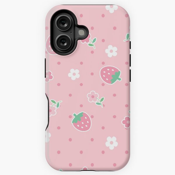 Aperçu de l'œuvre Fraises Rose Fleurs Points Kawaii Mignon Pastel créée et vendue par candymoondesign.