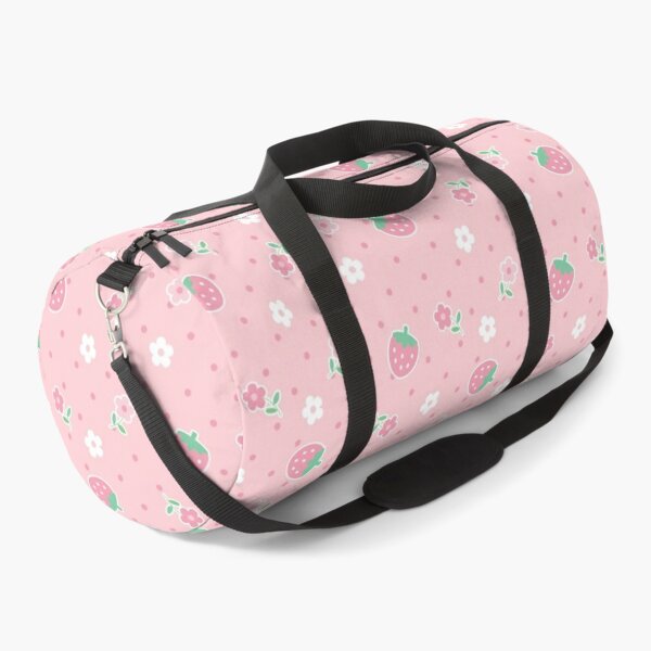 Strawberries Pink Flowers Dots Kawaii Cute Pastel Duffle Bag for Sale by candymoondesign Redbubble