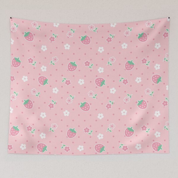 Item preview, Strawberries Pink Flowers Dots Kawaii Cute Pastel designed and sold by candymoondesign.