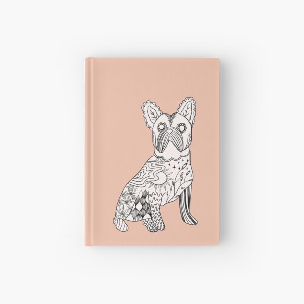 Modern French Bulldog Doodle, Mexican folk art in peach colour Hardcover Journal