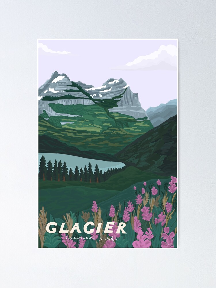 National Parks of Montana - 2 Poster Set with - Glacier National Park & Yellowstone National Park, Signed popular by the Artist.