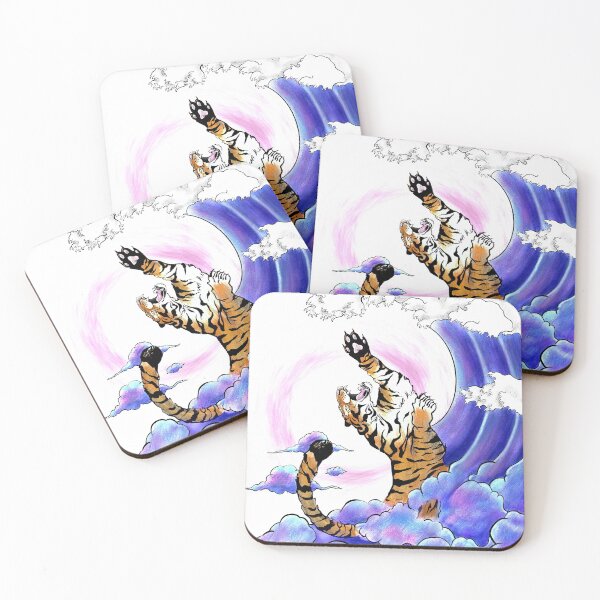 Item preview, Exotic Tiger Jumping Out of Japanese Style Waves and Clouds designed and sold by Tyler Rosso.