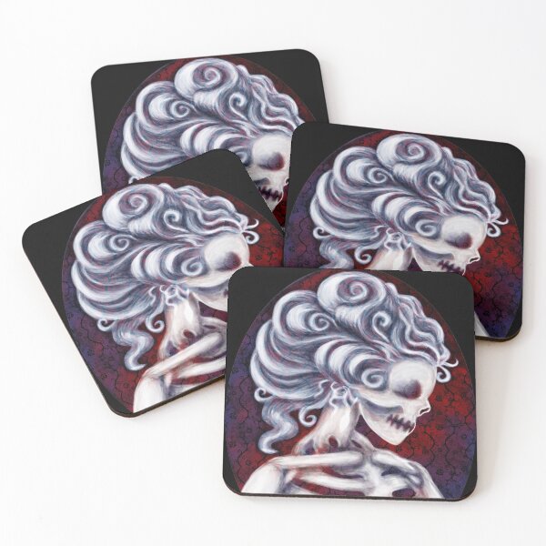 Item preview, White Skeleton Girl in Frame with Red and Blue Background Cameo designed and sold by DeneboArt.