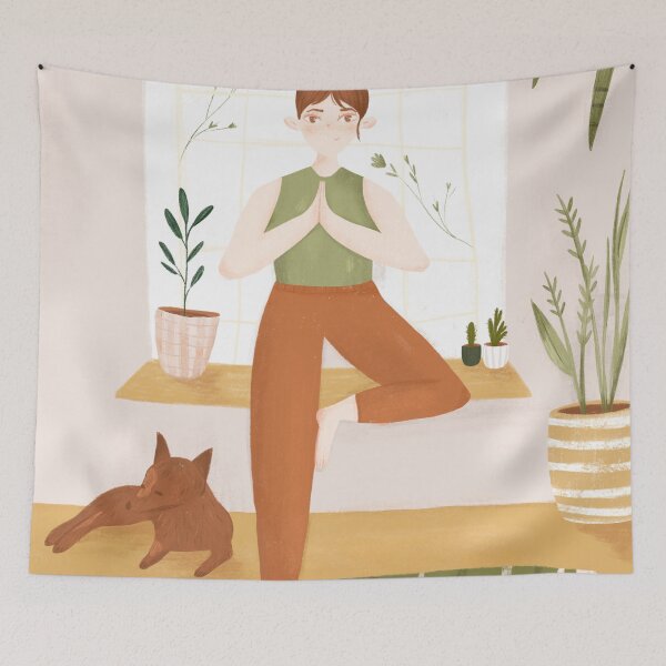 Item preview, Girl doing yoga with her pet designed and sold by mikhaleeevich.