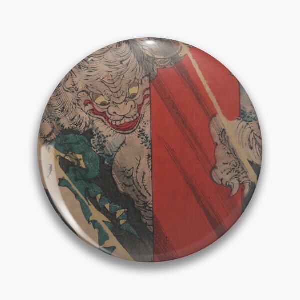 Item preview, the warrior Watanabe no Tsuna's sword projecting from below the Ibaraki demon clutching a pillar at Rashomon. designed and sold by japanese-ukiyoe.