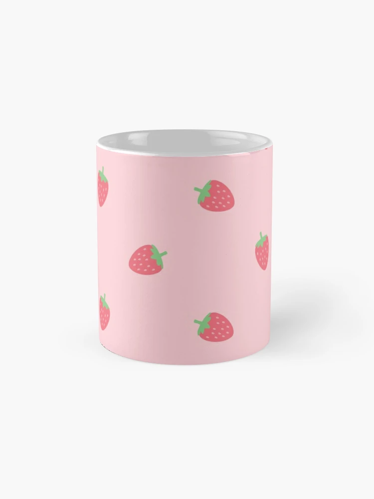 Cute Pastel Pink Aesthetic Strawberry Pattern Coffee Mug for Sale