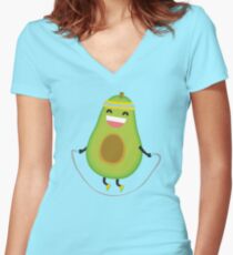 Cute kawaii fitness avocado rope jumping Women's Fitted V-Neck T-Shirt