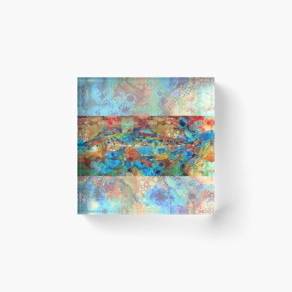 Bright Colorful Salmon Fish Art by Sharon Cummings Acrylic Block