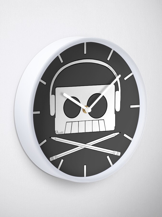 Thumbnail 1 of 4, Clock, X Marks The Beats - Cassette Skull and pencil cross bones designed and sold by that5280lady.