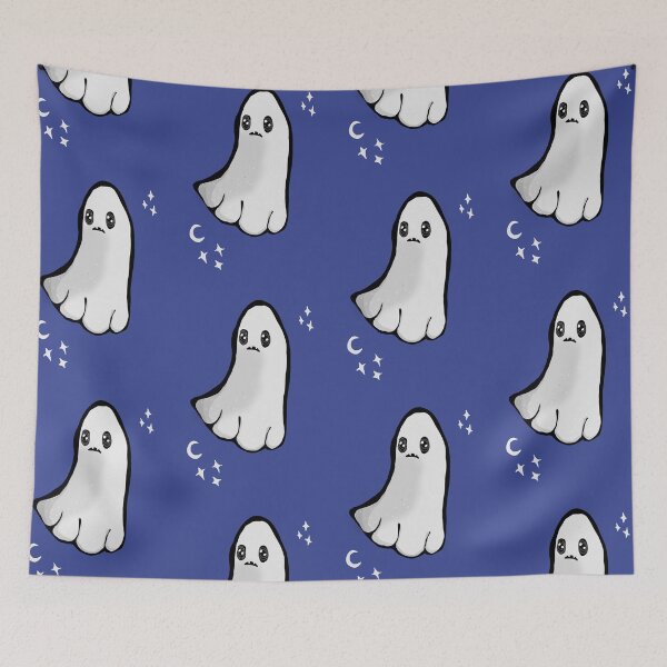 Item preview, Midnight Blue Background Cute spooky ghost  designed and sold by DemonicGloom.