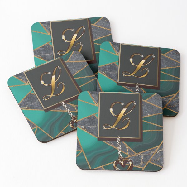 Item preview, Emerald Green Marble Mosaic Gold Monogram L designed and sold by antarte99.
