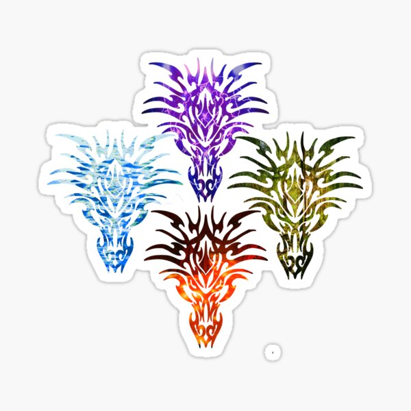 4 Dragons of Nature in Tribal Pattern Sticker