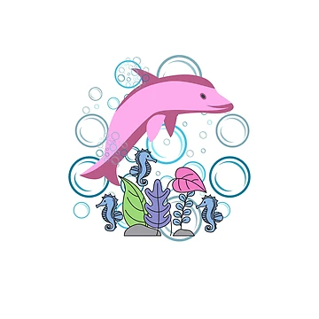 Artwork thumbnail, Pink Dolphin Bubbles by Sun Sand & Sea Art