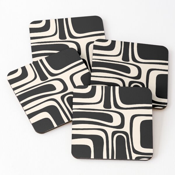 Item preview, Palm Springs Retro Midcentury Modern Abstract Pattern in Black and Almond Cream designed and sold by kierkegaard.
