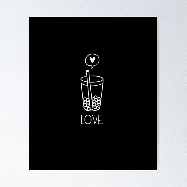 Vista previa del artículo con la obra «Bubble Tea Boba Love con Tapioca Pearl Heart sobre negro», diseñado y vendido por AriesRising-.