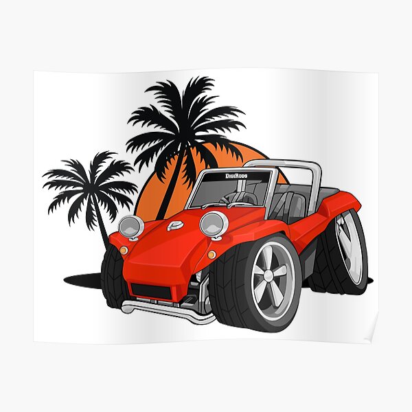 DigiRods Fun Red Beach Dune Buggy Car Cartoon