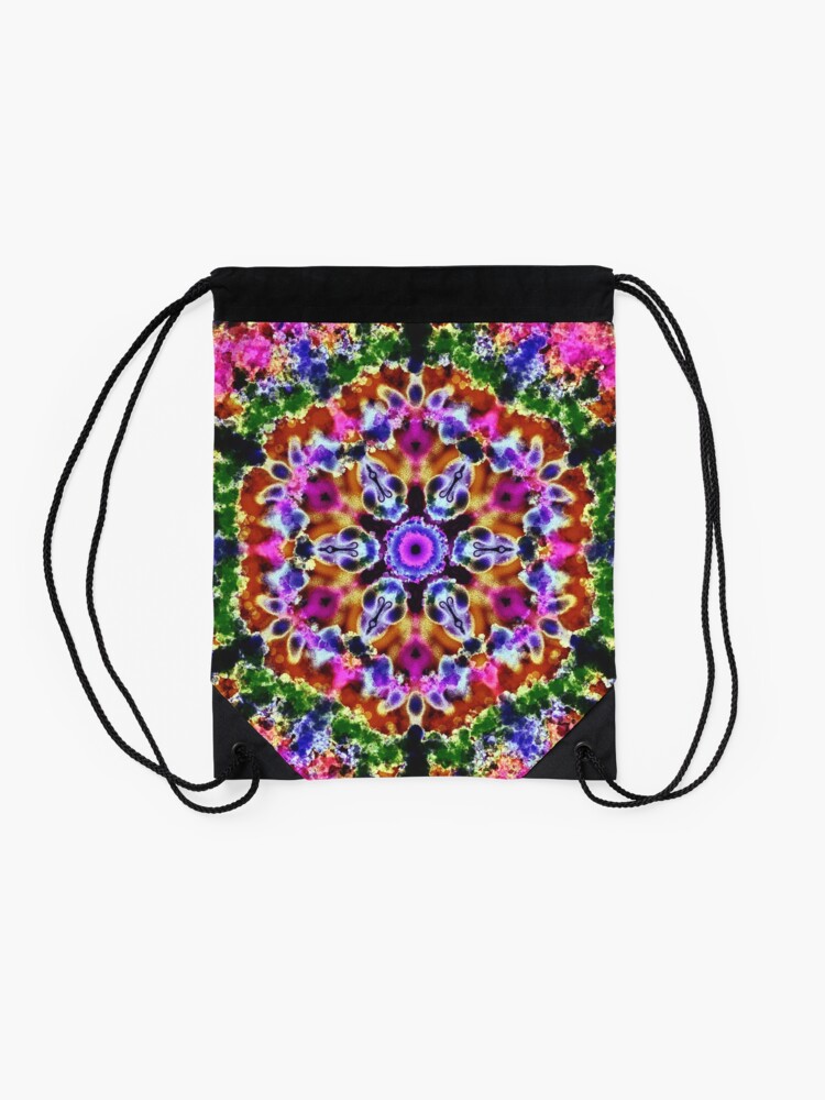 Alternate view of Mandala Floral Pink and Green Drawstring Bag