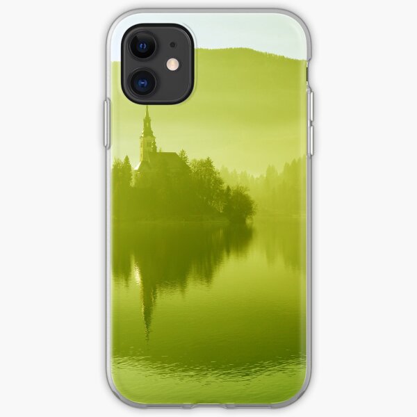Church in mist on Lake Bled Slovenia iPhone Soft Case