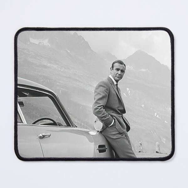 Sean Connery and Sports Car Black and White Vintage Mouse Pad
