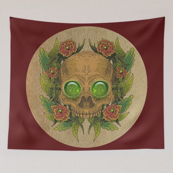 Item preview, Vintage skull with red flowers designed and sold by Astralia.