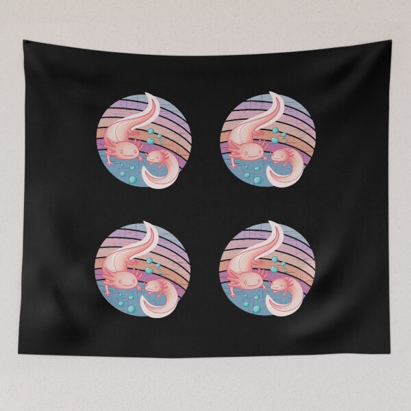 Item preview, Smiling Axolotl Pair On Retro Pink _amp_ Blue Sunset    designed and sold by MyArtYourWorld.