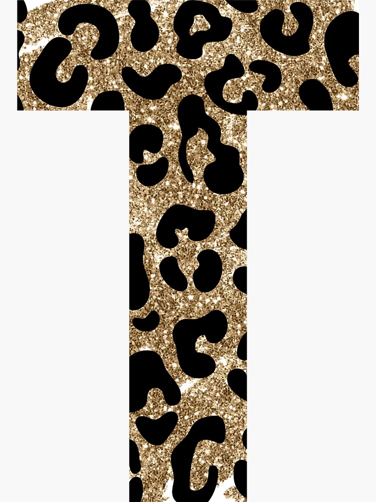 Womens Leopard Cheetah Print Letter T Initial Rustic Monogram Gift V-Neck  T-Shirt