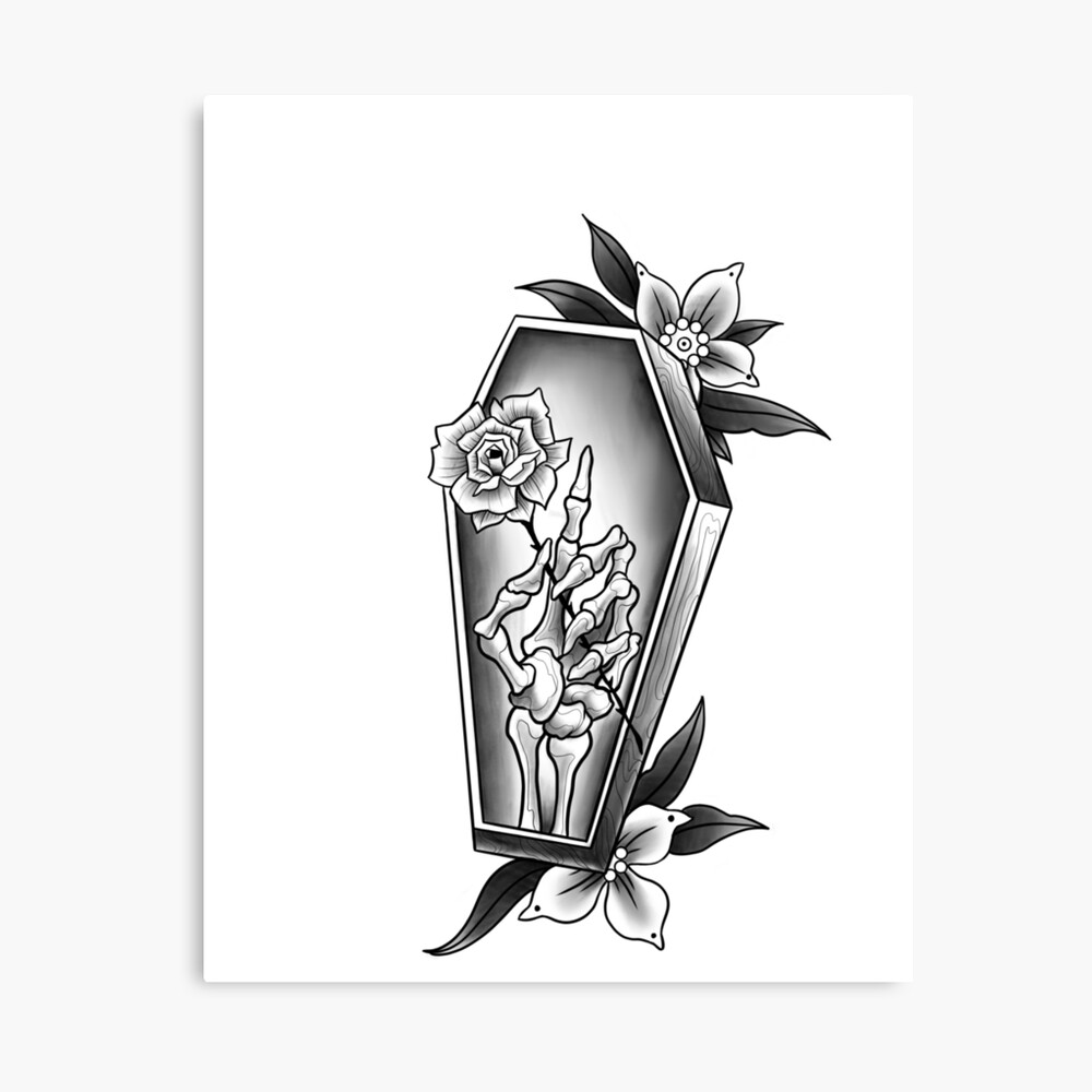 Skeleton Hand Holding a Rose in a Coffin Tattoo Design Canvas Print for  Sale by Tred85  Redbubble