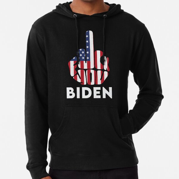 Fuck Biden Middle Finger USA Flag Lightweight Hoodie