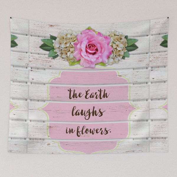 Item preview, The Earth Laughs in Flowers painted wooden and flower sign designed and sold by Glimmersmith.