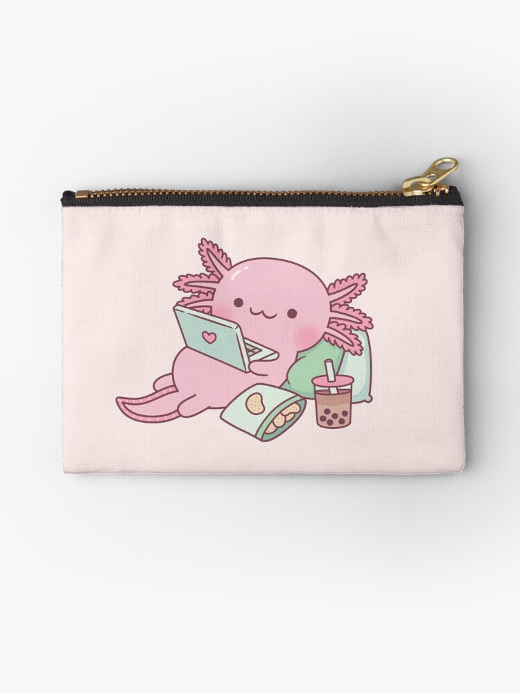 Thumbnail 1 of 4, Zipper Pouch, Cute Chilling Axolotl designed and sold by rustydoodle.