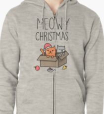 Sudadera con capucha y cremallera Meowy Christmas Cat Holiday Pun