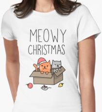 Meowy Christmas Cat Holiday Pun Women's Fitted T-Shirt
