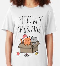 Meowy Christmas Cat Holiday Pun Slim Fit T-Shirt